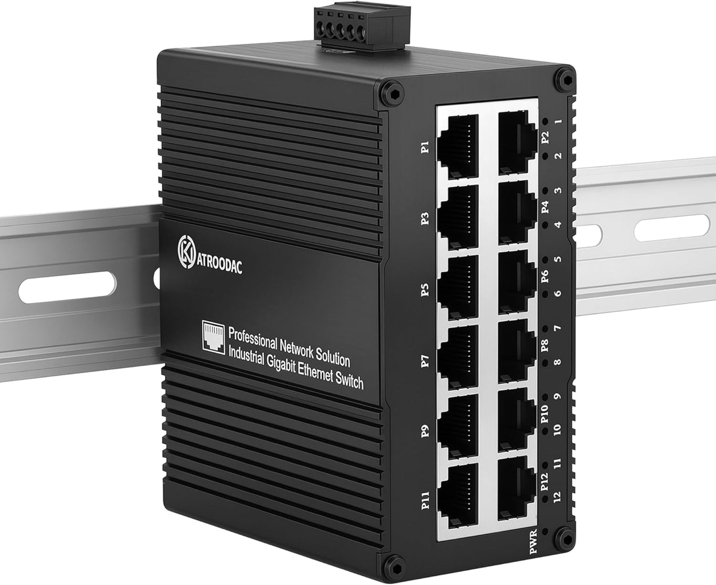 12 Port Compact Industrial Gigabit Ethernet Switch, Unmanaged Network Switch with Dual 9-56V DC Power Input, DIN Rail & Wall Mount, Fanless Metal Housing, IP40, 20Gbps for CCTV and Factory