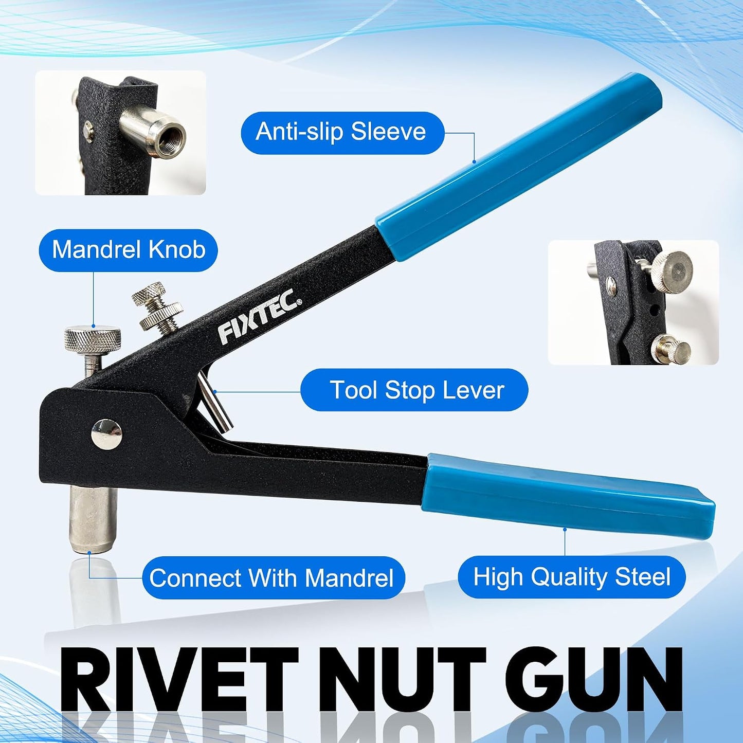 Rivet Nut Tool Kit, 86PCS Hand Rivet Nut Gun Set with 5 Metric Mandrels (M3, M4, M5, M6, M8) and 80 Rivet Nuts, 11" Nutsert Tool