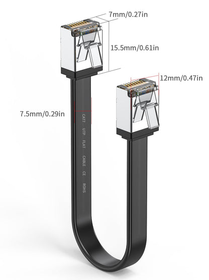 2Pack Cat 7 Ethernet Cable 0.5FT, Ultra Short Flat RJ45 Network Cable with Compact Connector, 10Gbps LAN Patch Cable for Gaming PS5 PS4 Xbox PC Router Modem