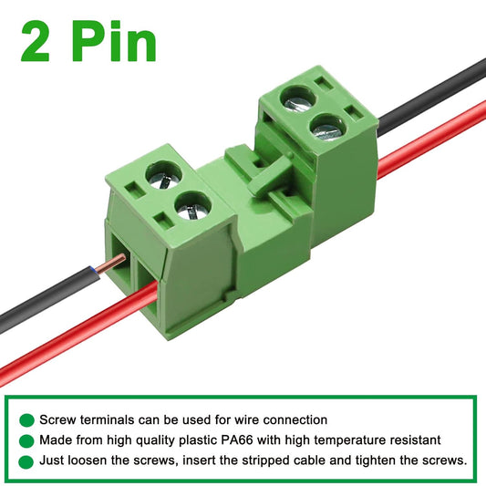 16Pcs 2 Pin Screw Terminal Block Connector 5.08mm Pitch Pluggable with 2 Pin Phoenix Plug 300V 15A for 28-12AWG Cable
