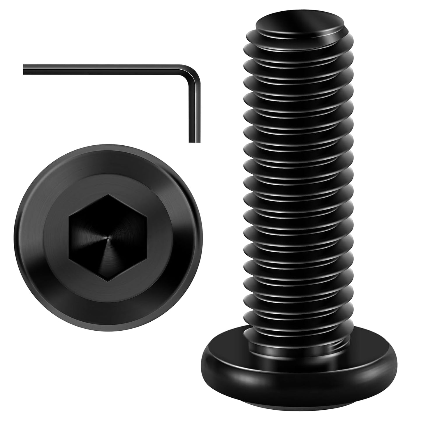 Mywish M8 x 16mm 20Pcs Flat Head Hex Socket Cap Screws Bolts, 304 Stainless Steel Furniture Bolts Full Thread, Black Oxide & Hex Spanner
