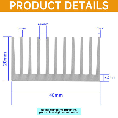 4PCS Aluminum Heat Sink 40x40x20mm / 1.57"x1.57"x0.79" with Thermal Conductive Adhesive, Designed for Cooling 3D Printers, Electronic modules, CPU, LED Power Supplies and Active Components.