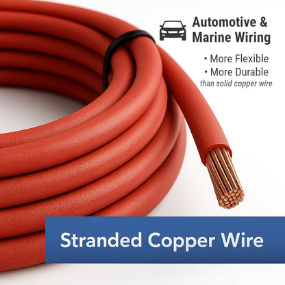 Automotive Stranded Copper Wire, Cross-Linked High-Temperature GXL (12ga - 100ft, Red)