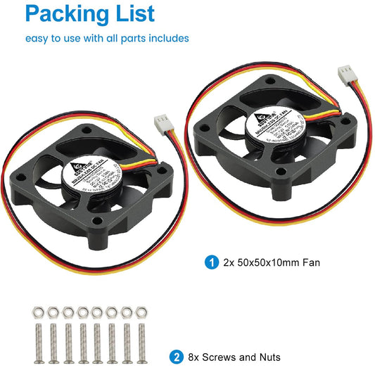 GDSTIME 50mm Fan 3 Pin, 12V 50x50x10mm Mini DC Brushless Cooling Fan Replacement for CPU Heatsink, Northbridge Cooler (2 Pack)
