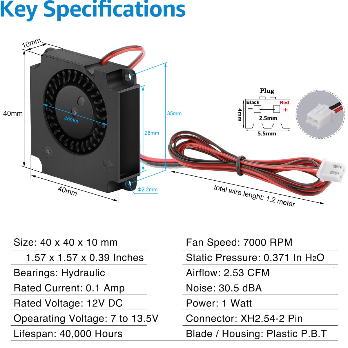 GDSTIME 2 Pack 40mm Blower Fan 12V 40x40x10mm 4010 DC Brushless Cooling Replacement Fans for 3D Printer