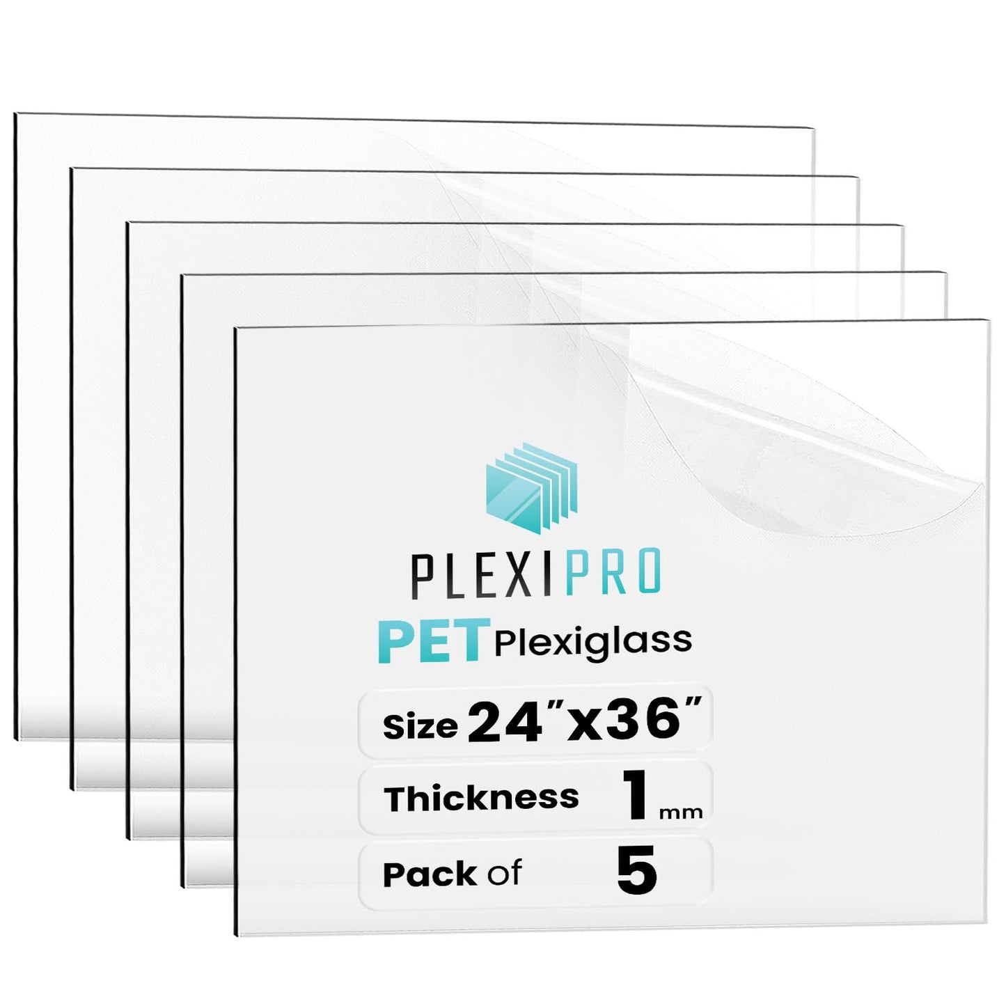 24"x36", 1mm, (Pack of 5) Flexible Plexiglass Sheets, Transparent & Shatter-Resistant Clear PET Sheets for DIY Arts & Crafts, Frames, Decor, Table Protectors & Signage, Easy to Cut & Shape