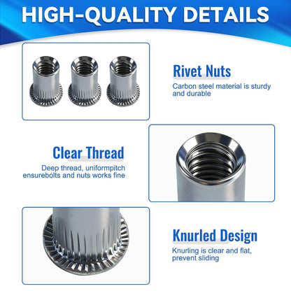 Rivet Nut Tool Kit, 86PCS Hand Rivet Nut Gun Set with 5 Metric Mandrels (M3, M4, M5, M6, M8) and 80 Rivet Nuts, 11" Nutsert Tool