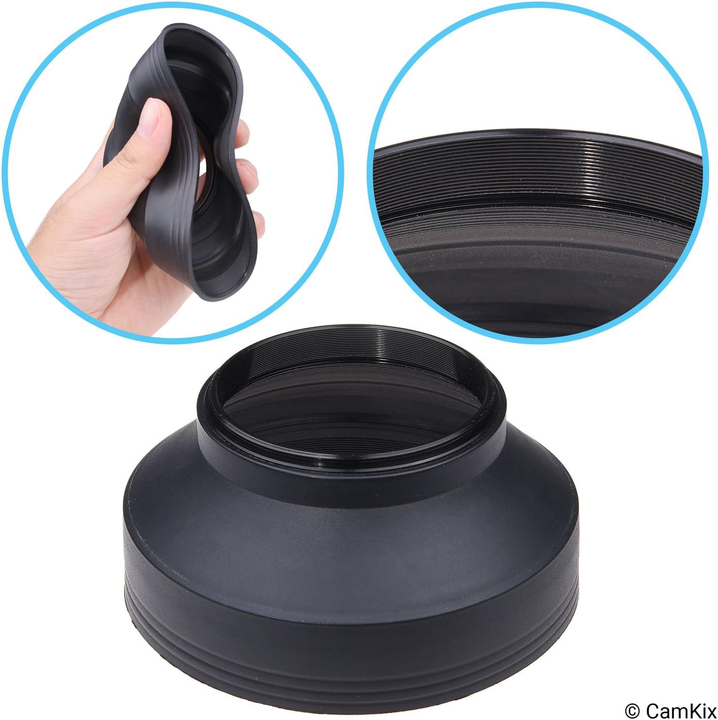 CAMKIX Camera Lens Hood 52mm - Rubber - Set of 2 - Collapsible in 3 Steps - Sun Shade/Shield - Reduces Lens Flare and Glare - Blocks Excess Sunlight for Enhanced Photography and Video Footage
