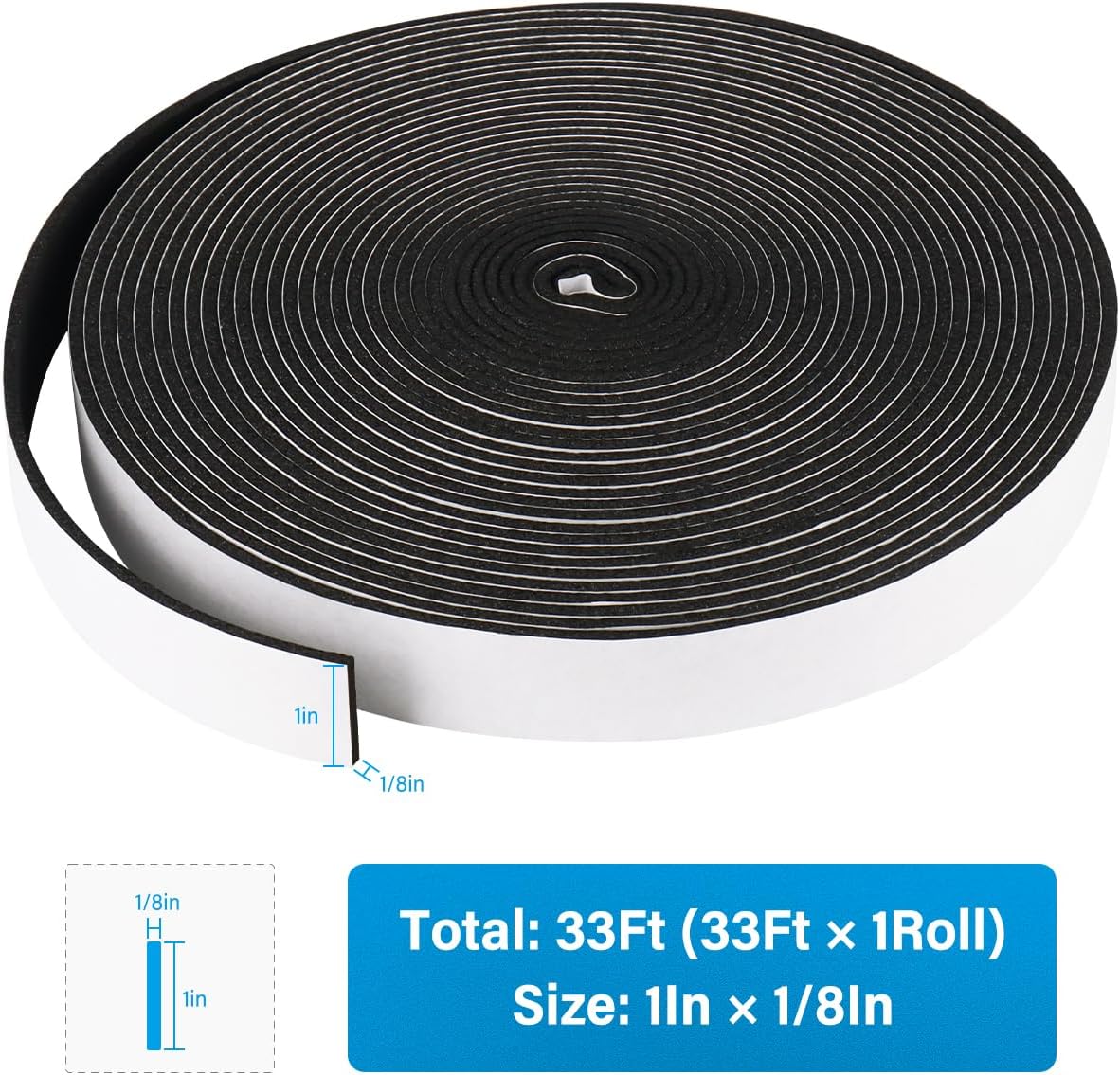 Foam Insulation Tape, 1In x 1/8In x 33Ft Weather Stripping Door Seal Strip for Doors and Windows,Sliding Door, Soundproofing Door Seal,Weatherstrip,Air Conditioning Seal Strip