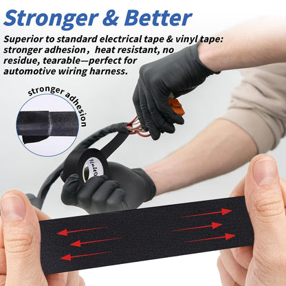 Oleitodh 10 Rolls Wire Harness Tape 2 Inch x 50 FT Polyester Fabric High Temp Wire Cable Loom Self-Adhesive Abrasion Resistance Electrical Tape for Car Engine, Wiring Harness and Insulation