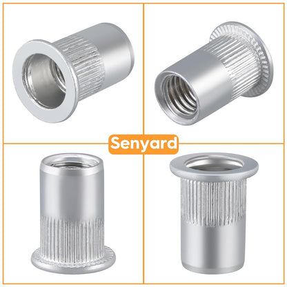 Metric & SAE Rivet Nuts Assortment kit, 300 Pcs Stainless Steel Rivet Nuts kit, M3 M4 M5 M6 M8 M10 M12#8-32#10-24 1/4"-20 5/16"-18 3/8"-16 Stainless Rivet nut rivnuts