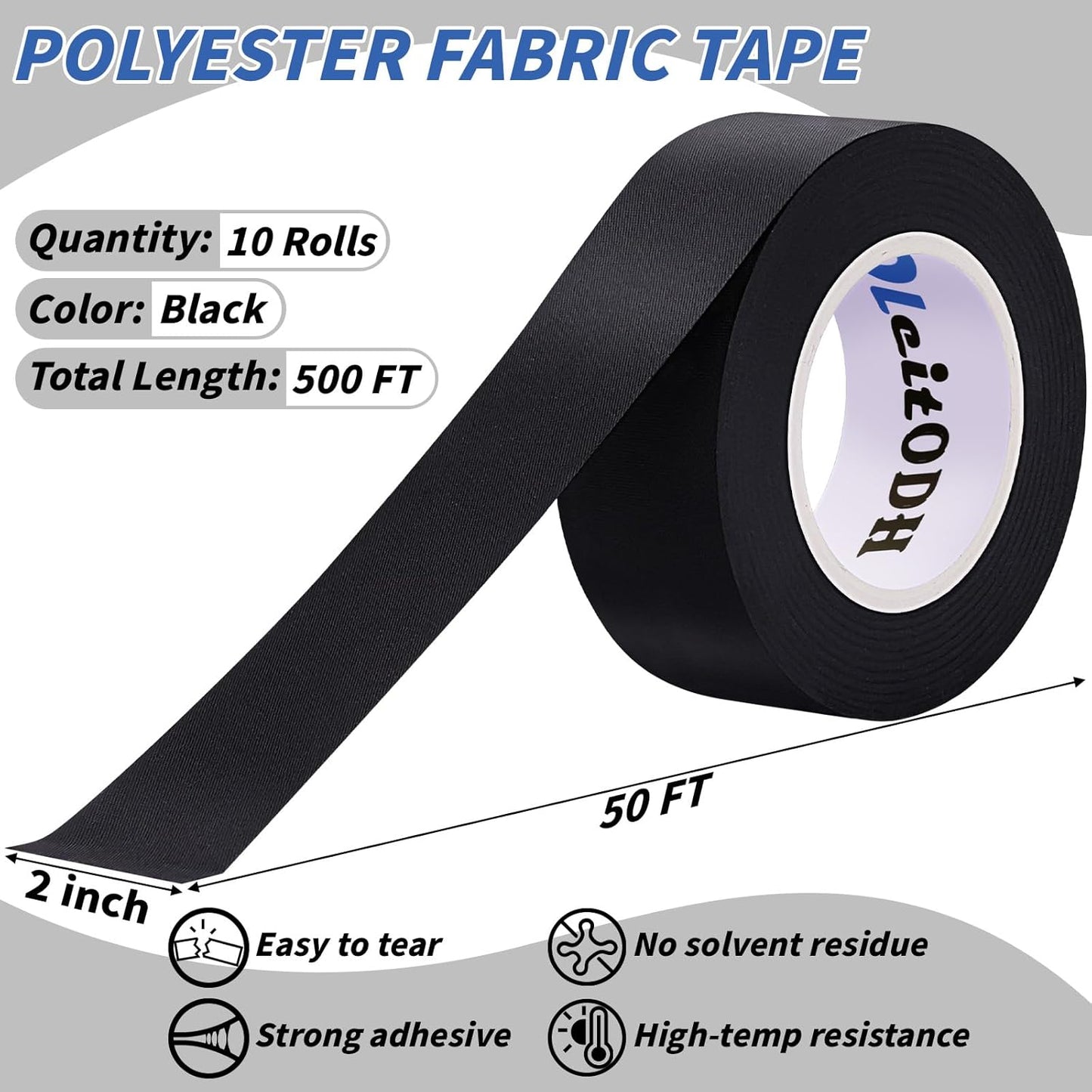 Oleitodh 10 Rolls Wire Harness Tape 2 Inch x 50 FT Polyester Fabric High Temp Wire Cable Loom Self-Adhesive Abrasion Resistance Electrical Tape for Car Engine, Wiring Harness and Insulation