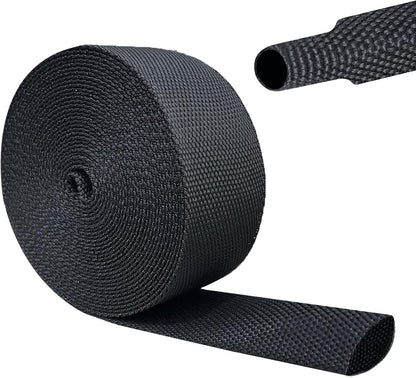 Heat Shrink Wire Loom, 20FT-1 Inch 2:1 Braided Cable Sleeving Nylon Fabric Tubing Abrasion Protection for Managing Wires, Cables, Hoses