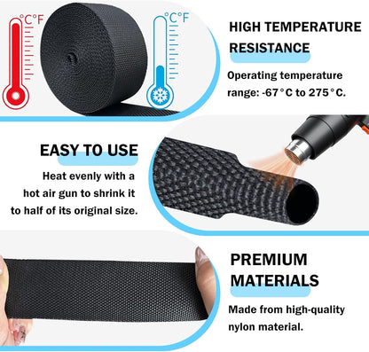 Heat Shrink Wire Loom, 20FT-1 Inch 2:1 Braided Cable Sleeving Nylon Fabric Tubing Abrasion Protection for Managing Wires, Cables, Hoses