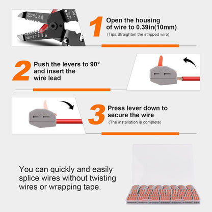 90PCS AVARBUVO Lever Wire Connectors, Quick Wire Splice Connectors Push-in, 2/3/5 Conductor Combination Kit with 1 in 1 Out Inline Terminals, 28-12 AWG