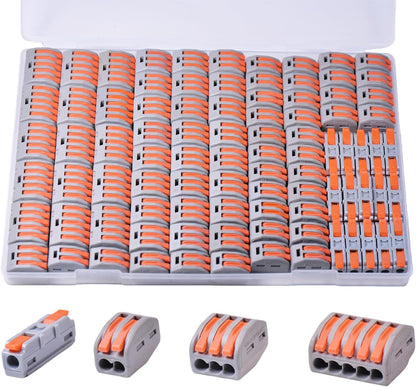 90PCS AVARBUVO Lever Wire Connectors, Quick Wire Splice Connectors Push-in, 2/3/5 Conductor Combination Kit with 1 in 1 Out Inline Terminals, 28-12 AWG