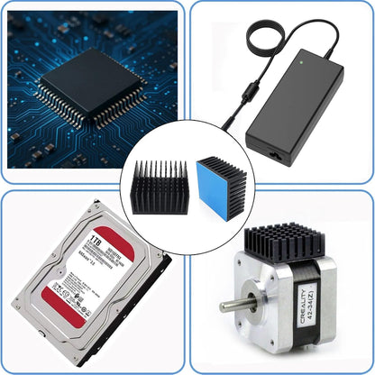 4PCS Aluminum Heat Sink 40x40x20mm with Thermal Conductive Adhesive Tape, 40mm Heatsink Kit Cooler for Cooling VRM GPU Router Stepper Driver 3D Printer Stepper Motor NEMA 17 Peltier Module, Black