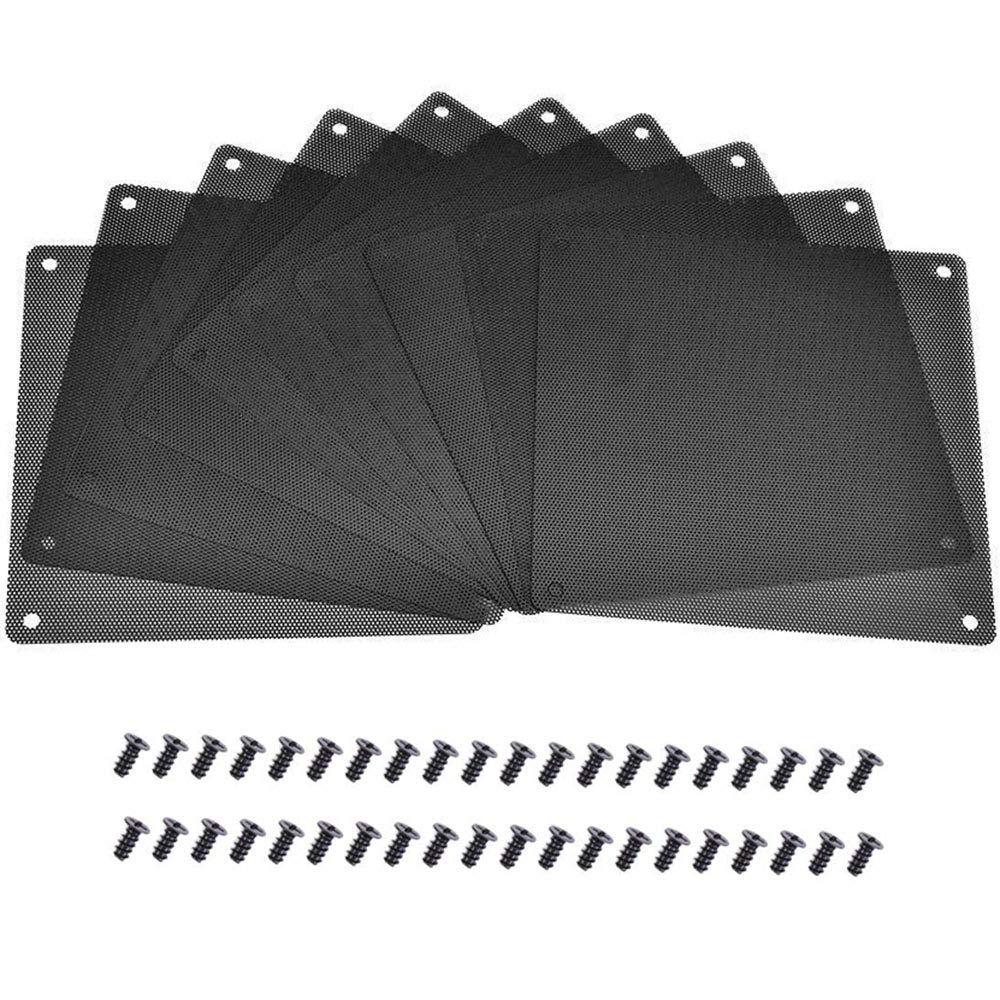 10 Pieces 120mm PC Cooler Fan Dust Filter Computer Fan Filter Black Dustproof Case Cover Computer Mesh with 40 Pieces of Screws