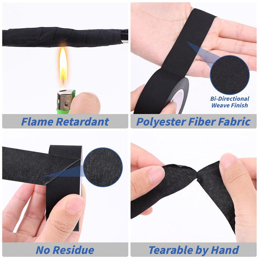 Oleitodh 10 Rolls Wire Harness Tape 2 Inch x 50 FT Polyester Fabric High Temp Wire Cable Loom Self-Adhesive Abrasion Resistance Electrical Tape for Car Engine, Wiring Harness and Insulation