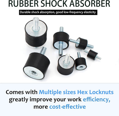 4 Pcs M6 20 x 15 mm Rubber Isolator Mounts Double Studs Shock Absorber with 8 Pcs Locknuts, Cylindrical Anti Vibration Isolation Damping Mounts for Compressors Pumps Generators Motor Engines