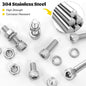 960pcs M2.5 Screws with Nuts Assortment kit, M2.5x4/6/8/10/12/16/20/25 mm 304 Stainless Steel Hex Socket Head Bolts with Flat & Lock Washers Assorted Set