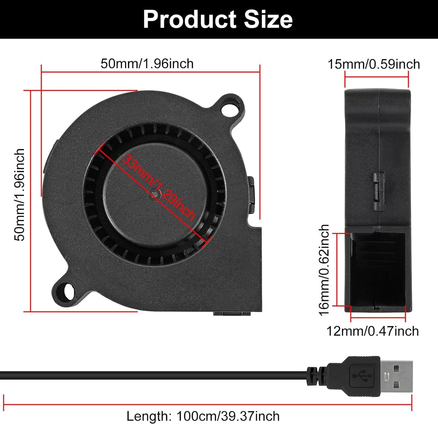 4PCS 5015 USB 5V Blower Cooling Fan 50mm x 50mm x 15mm 5V USB Blower Fan for Small Appliances Series Replacement