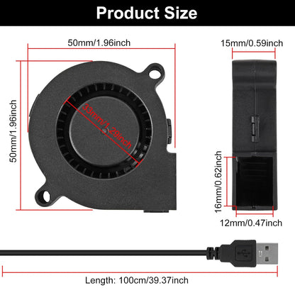 4PCS 5015 USB 5V Blower Cooling Fan 50mm x 50mm x 15mm 5V USB Blower Fan for Small Appliances Series Replacement