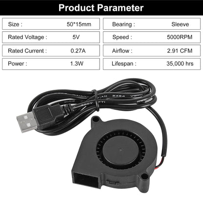 4PCS 5015 USB 5V Blower Cooling Fan 50mm x 50mm x 15mm 5V USB Blower Fan for Small Appliances Series Replacement