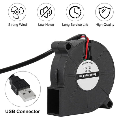 4PCS 5015 USB 5V Blower Cooling Fan 50mm x 50mm x 15mm 5V USB Blower Fan for Small Appliances Series Replacement