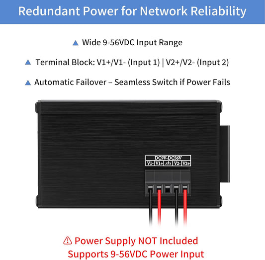 12 Port Compact Industrial Gigabit Ethernet Switch, Unmanaged Network Switch with Dual 9-56V DC Power Input, DIN Rail & Wall Mount, Fanless Metal Housing, IP40, 20Gbps for CCTV and Factory