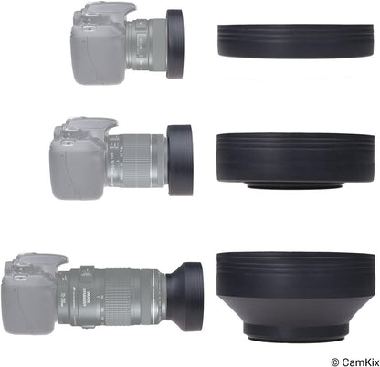 CAMKIX Camera Lens Hood 52mm - Rubber - Set of 2 - Collapsible in 3 Steps - Sun Shade/Shield - Reduces Lens Flare and Glare - Blocks Excess Sunlight for Enhanced Photography and Video Footage