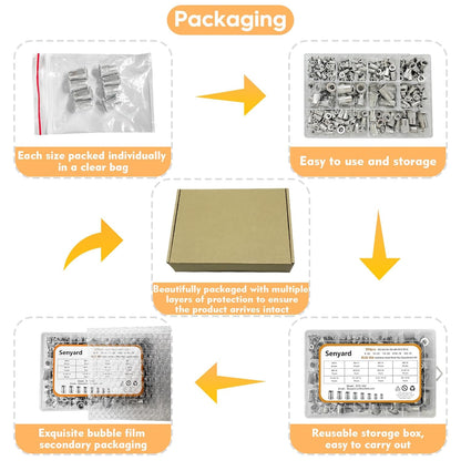 Metric & SAE Rivet Nuts Assortment kit, 300 Pcs Stainless Steel Rivet Nuts kit, M3 M4 M5 M6 M8 M10 M12#8-32#10-24 1/4"-20 5/16"-18 3/8"-16 Stainless Rivet nut rivnuts