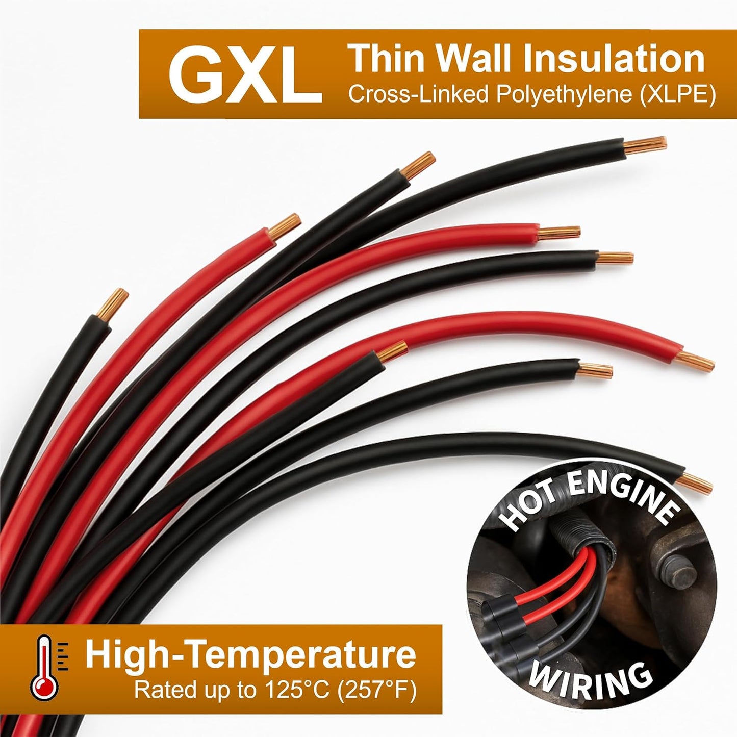 Automotive Stranded Copper Wire, Cross-Linked High-Temperature GXL (18ga - 100ft, Red)
