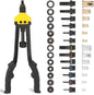 HURRICANE 16" Rivet Nut Tool Kit with Auto Release, Heavy Duty Hand Riveter-13 Metric&SAE Mandrels, 130Pcs Nutserts, Long Arm Labor-Saving Design for Automotive, Metal & Marine – Includes Plastic Case
