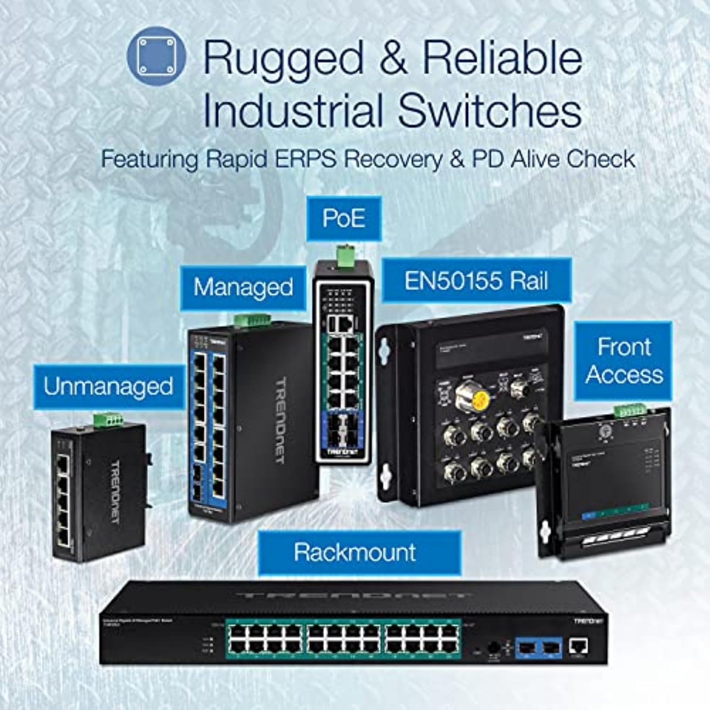 TRENDnet 16-Port Hardened Industrial Unmanaged Gigabit PoE+ DIN-Rail Switch; TI-PG162; 14 x Gigabit Ports; 2 x Gigabit SFP Slots; 32Gbps; IP30 Gigabit Network Ethernet Switch; Lifetime Protection