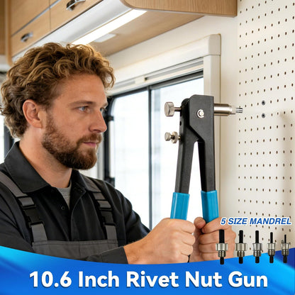 Rivet Nut Tool Kit, 86PCS Hand Rivet Nut Gun Set with 5 Metric Mandrels (M3, M4, M5, M6, M8) and 80 Rivet Nuts, 11" Nutsert Tool