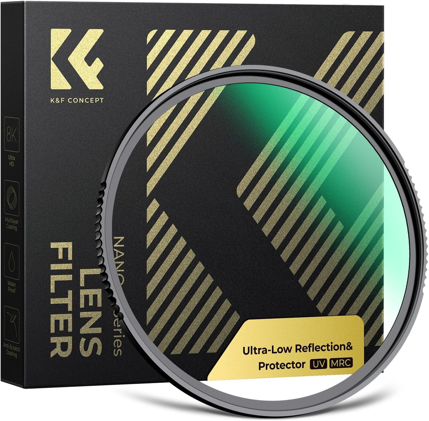 K&F CONCEPT 62mm Shockproof & Ultra Low Reflectivity MCUV Lens Protection Filter, 28 Multi-Coated Waterproof Scratch Resistant HD UV Camera Lens Filter (Nano-X Series)